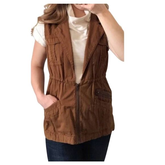 Anthropologie womens Sz S hei hei brown utility cargo vest with pockets - Picture 2 of 8